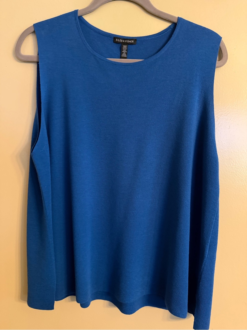 Eileen Fisher Vibrant Cobalt Sleeveless Knit Tank Merino Wool Large